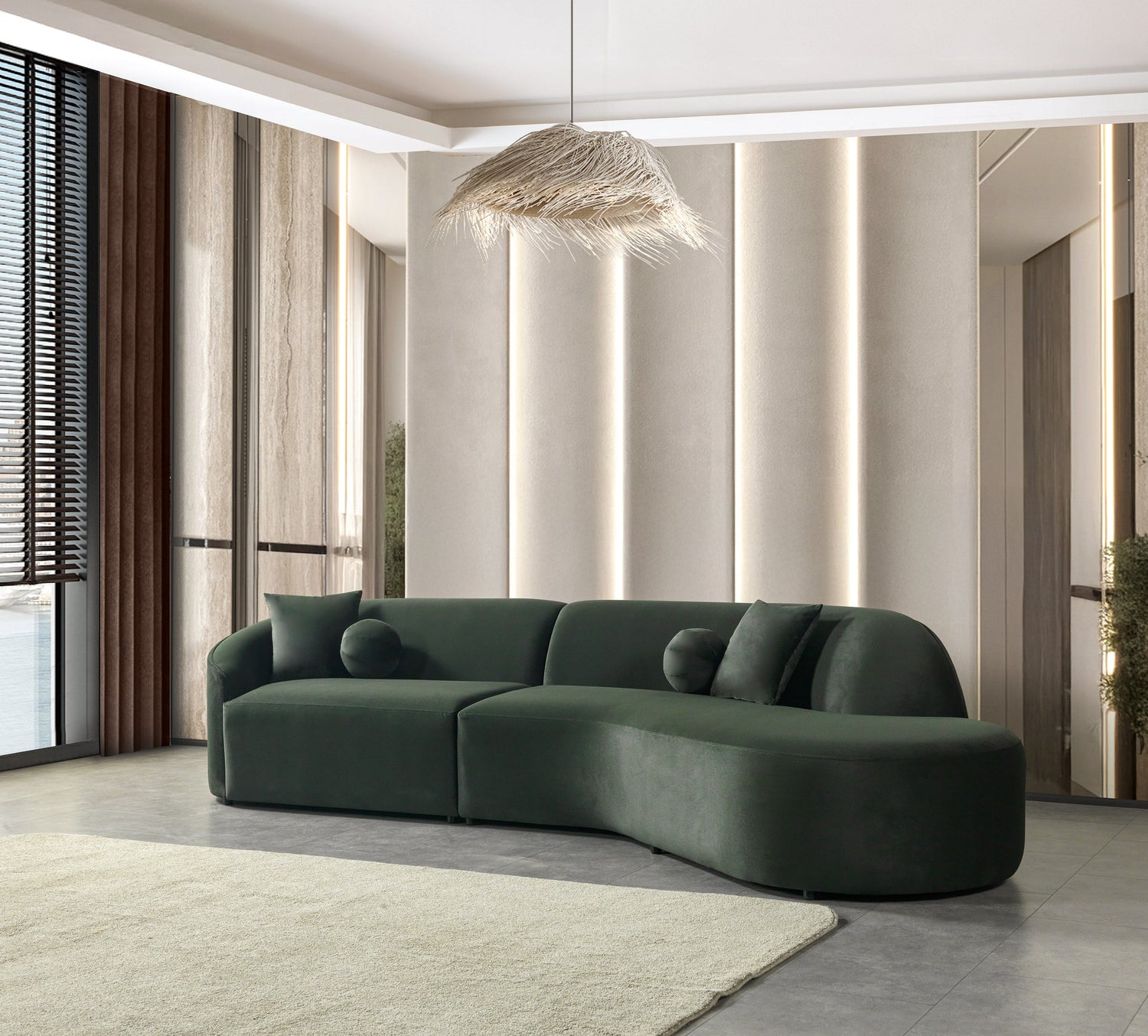 Cloe Green Velvet Curved 134" RAF Sectional - CLOEGREENVL-SECRAF