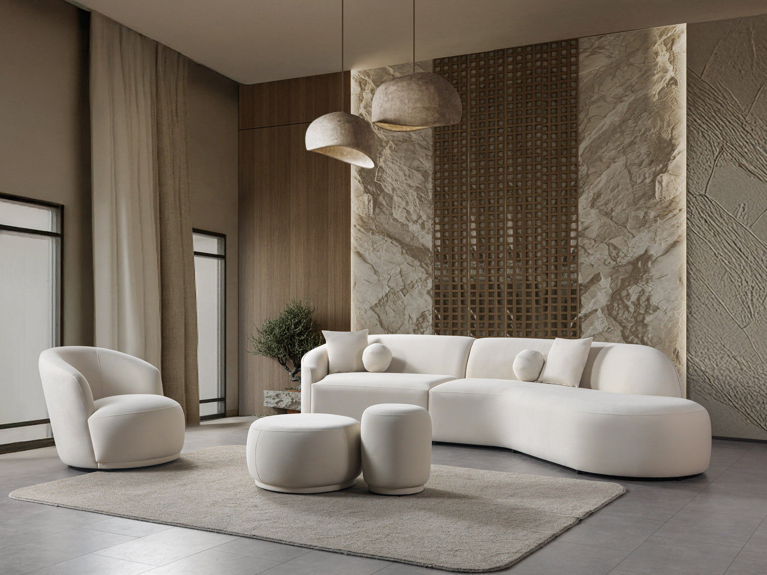 Cloe Ivory Velvet Curved 134" RAF Sectional - CLOEIVVL-SECRAF