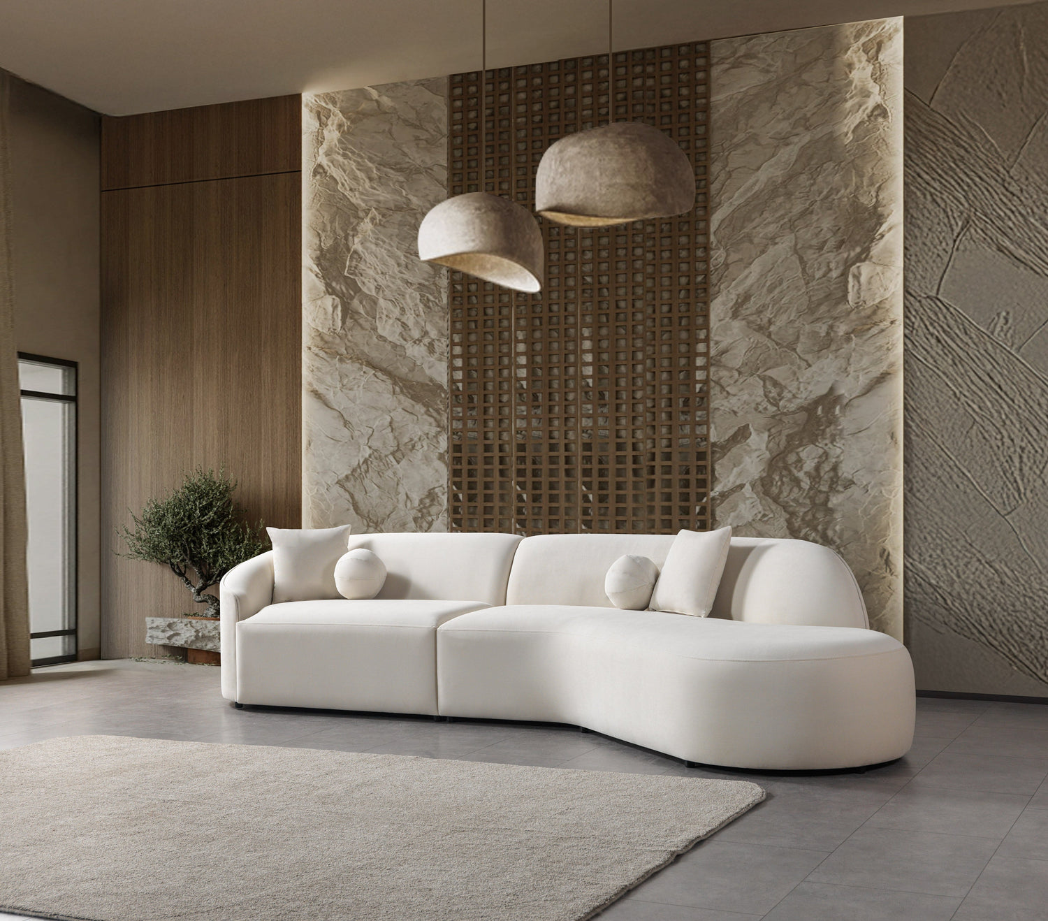 Cloe Ivory Velvet Curved 134" RAF Sectional - CLOEIVVL-SECRAF