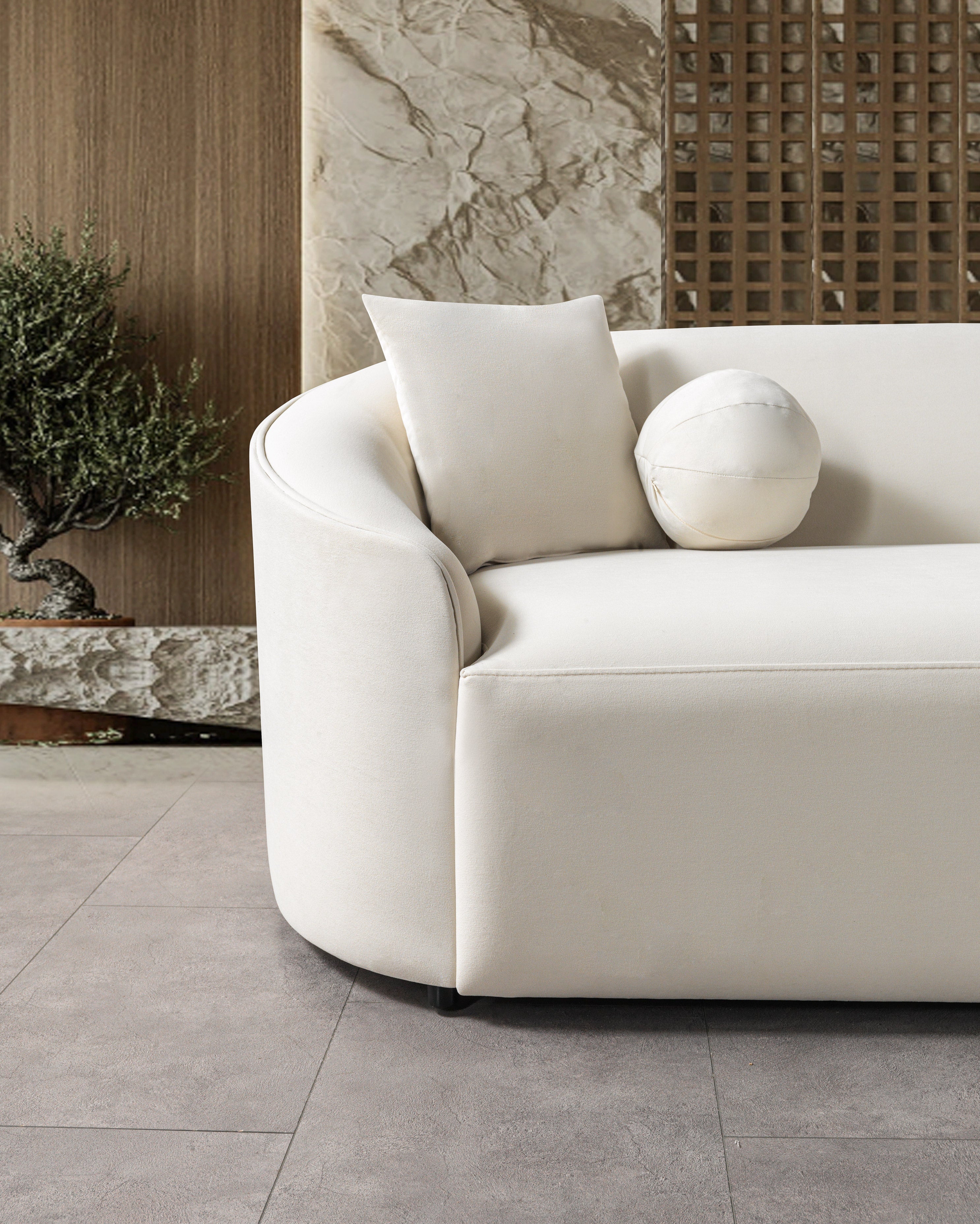 Cloe Ivory Velvet Curved 134" RAF Sectional - CLOEIVVL-SECRAF