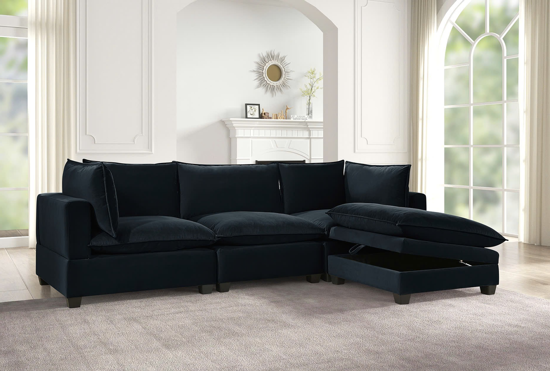 Cloud2 Black Velvet Modular Sectional *4PC SECTIONAL SET - CLOUD2 BLACK VELVET 4PC SECTIONAL SET