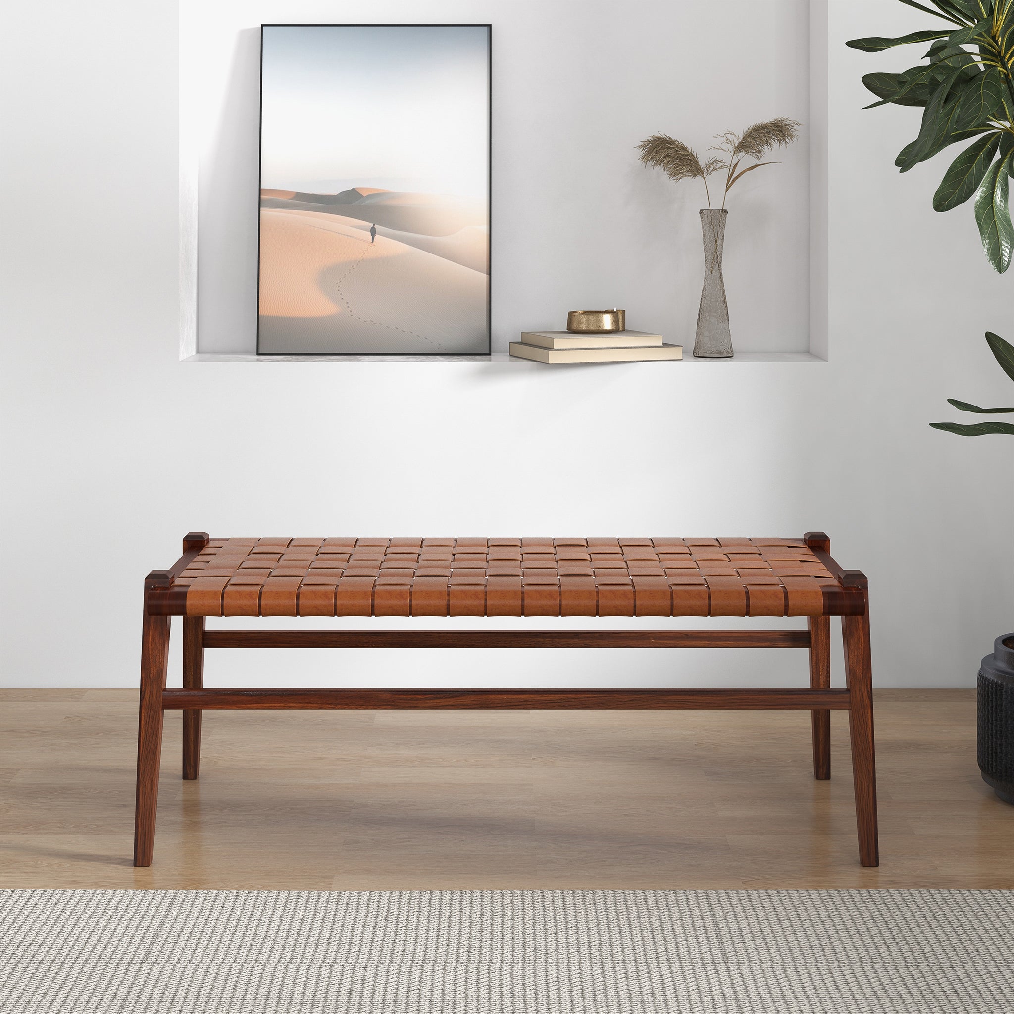 Cody Tan Leather Bench - BEN01301501