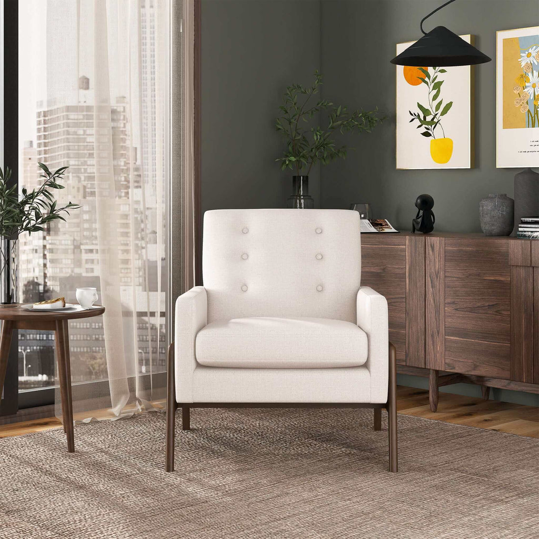 Cole Solid Wood Beige Velvet Lounge Chair - LCH00502201
