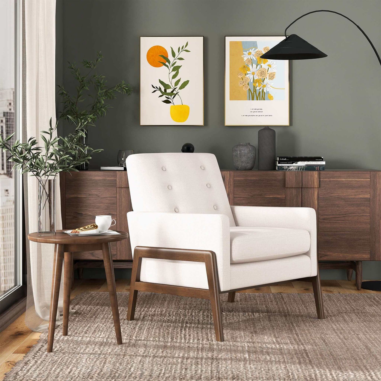 Cole Solid Wood Beige Velvet Lounge Chair - LCH00502201