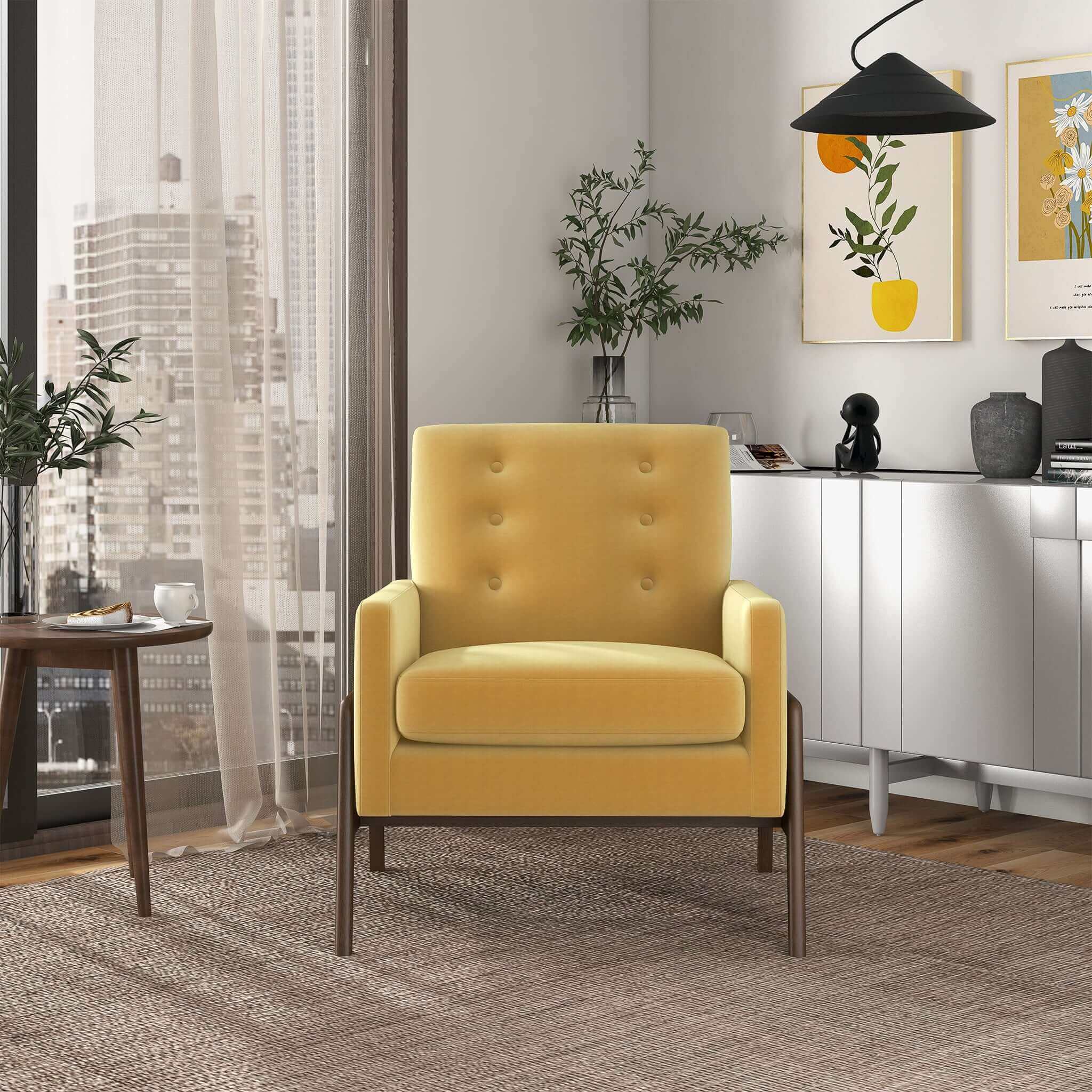 Cole Solid Wood Dark Yellow Velvet Lounge Chair - LCH00502203