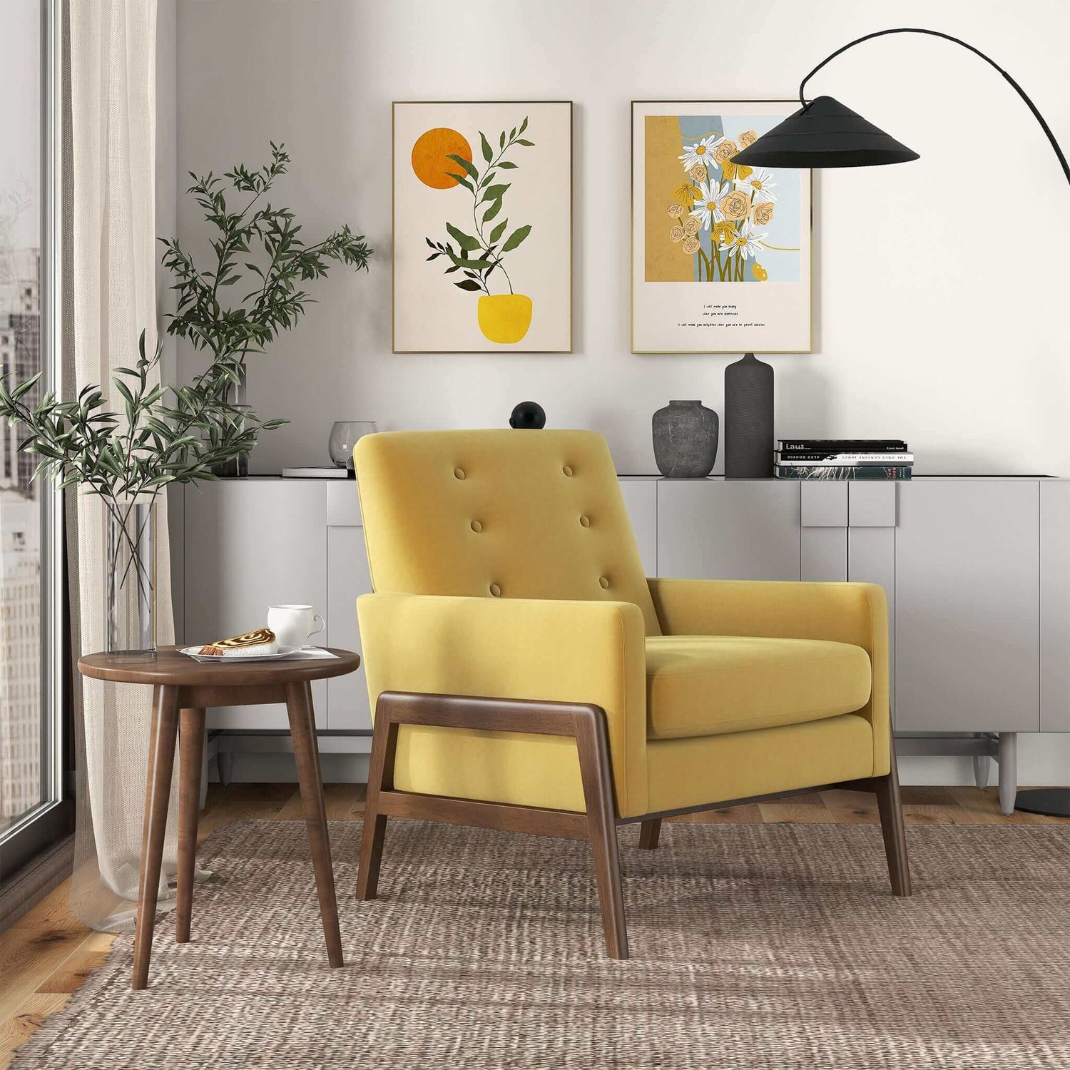 Cole Solid Wood Dark Yellow Velvet Lounge Chair - LCH00502203