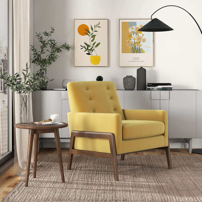 Cole Solid Wood Dark Yellow Velvet Lounge Chair - LCH00502203