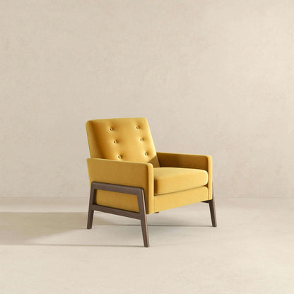 Cole Solid Wood Dark Yellow Velvet Lounge Chair - LCH00502203