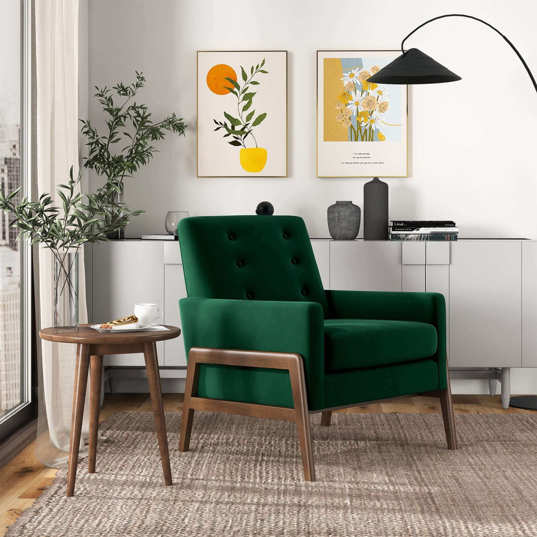 Cole  Solid Wood Green Velvet Lounge Chair - LCH00502202