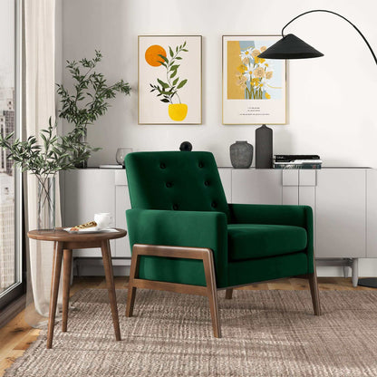 Cole  Solid Wood Green Velvet Lounge Chair - LCH00502202