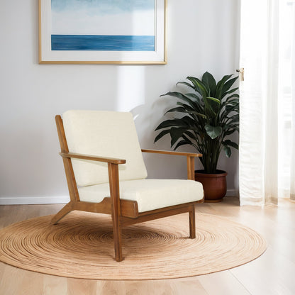 Connor Solid Wood Linen Lounge Chair - Cream - LCH01101112