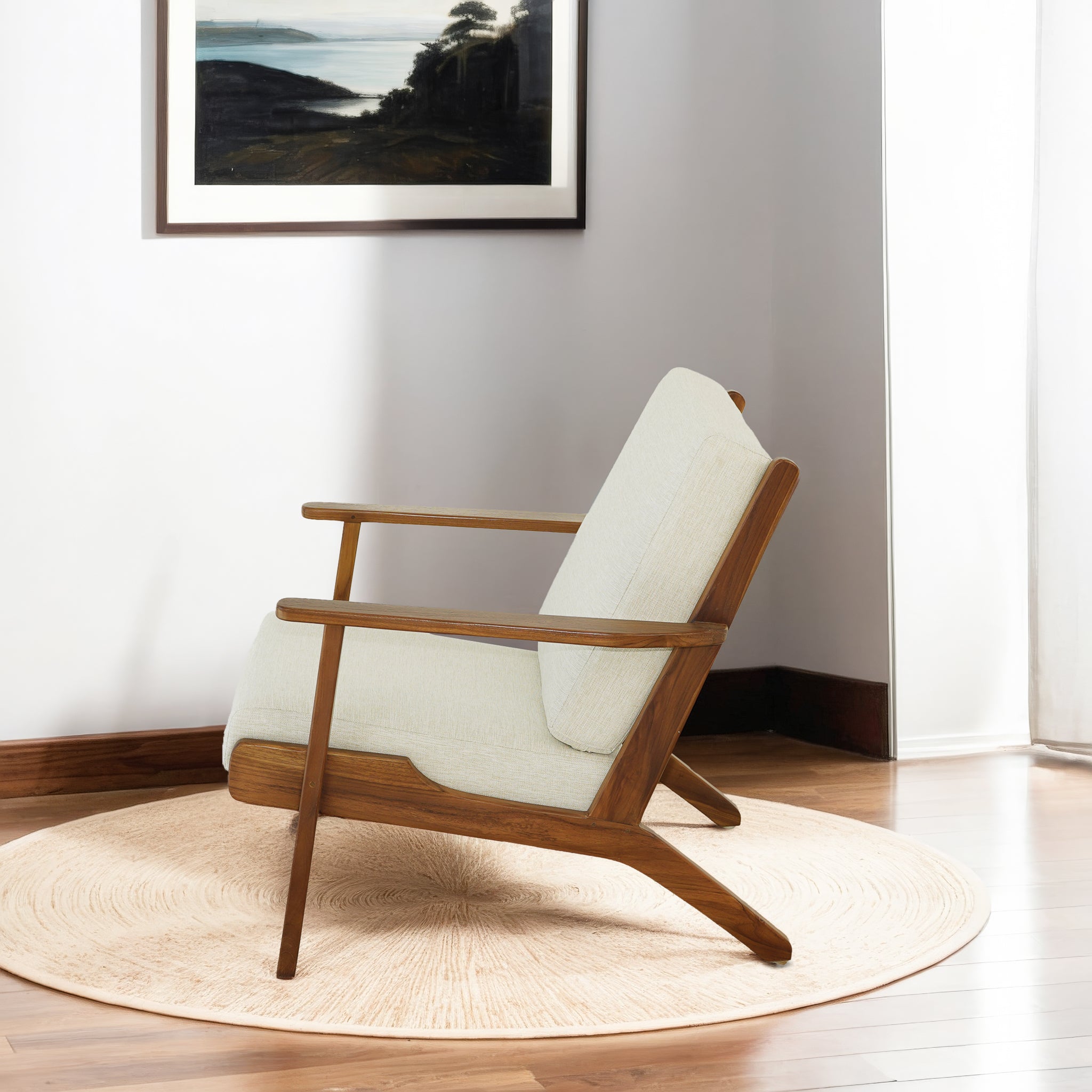 Connor Solid Wood Linen Lounge Chair - Cream - LCH01101112
