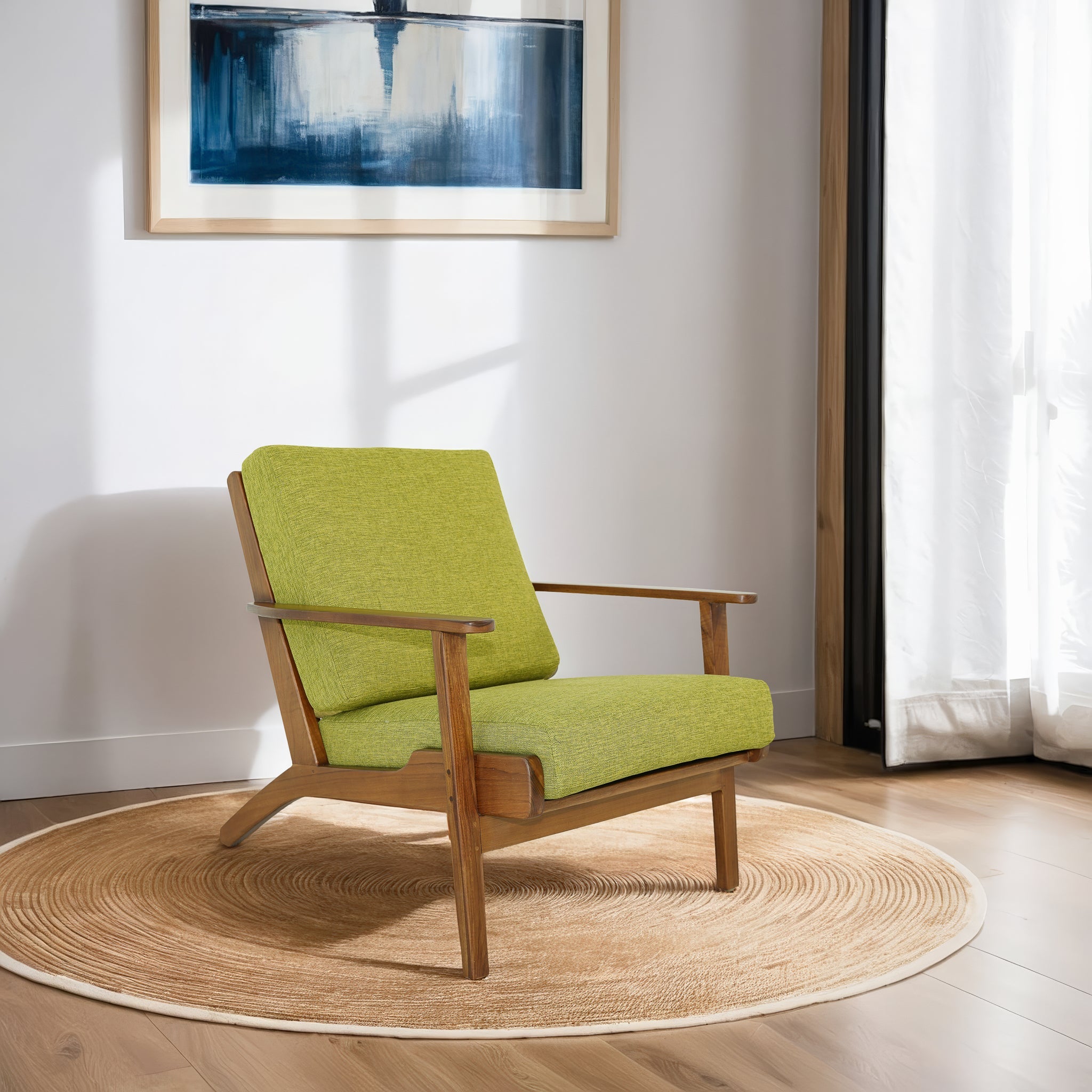 Connor Solid Wood Linen Lounge Chair - Pistachio Green - LCH01101111