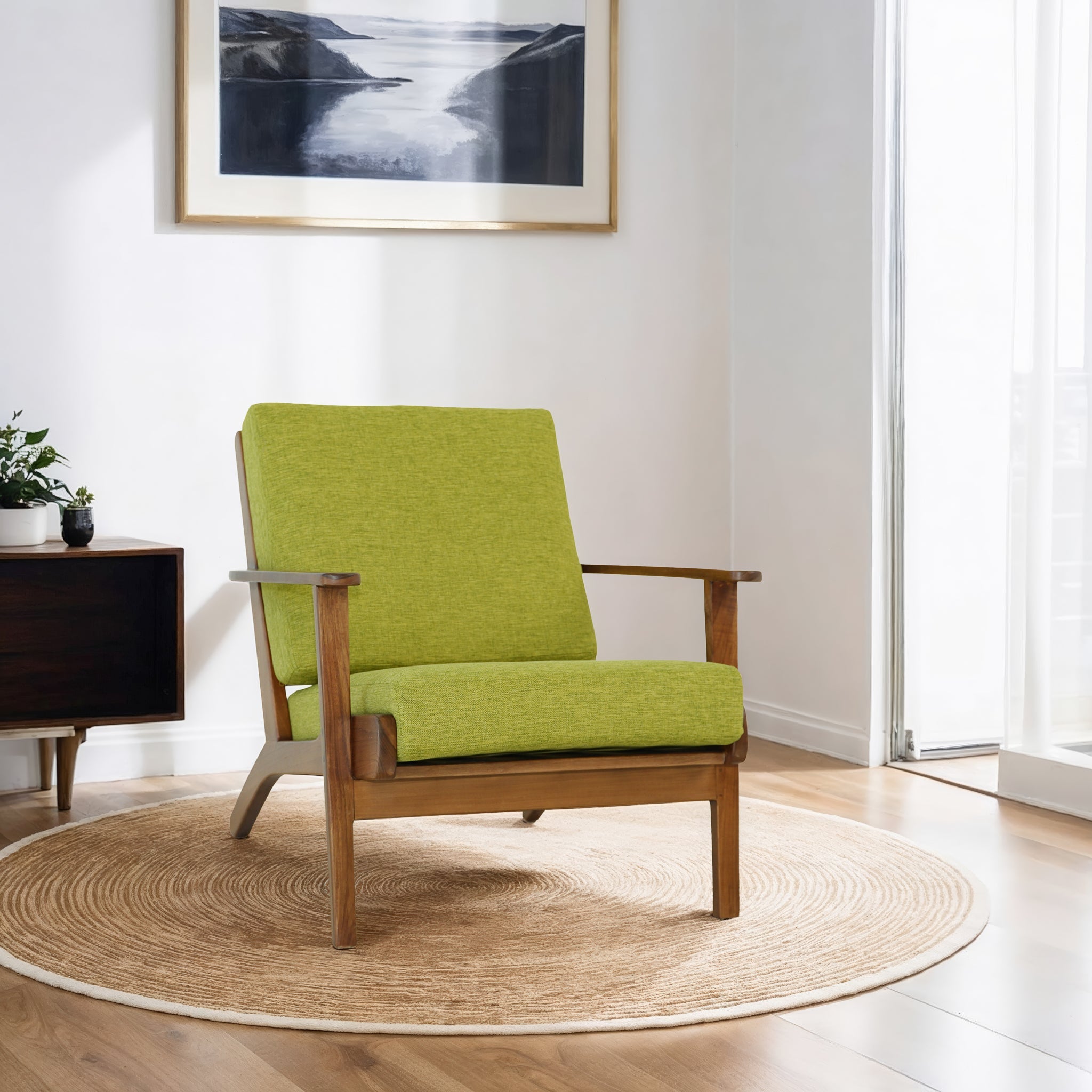 Connor Solid Wood Linen Lounge Chair - Pistachio Green - LCH01101111