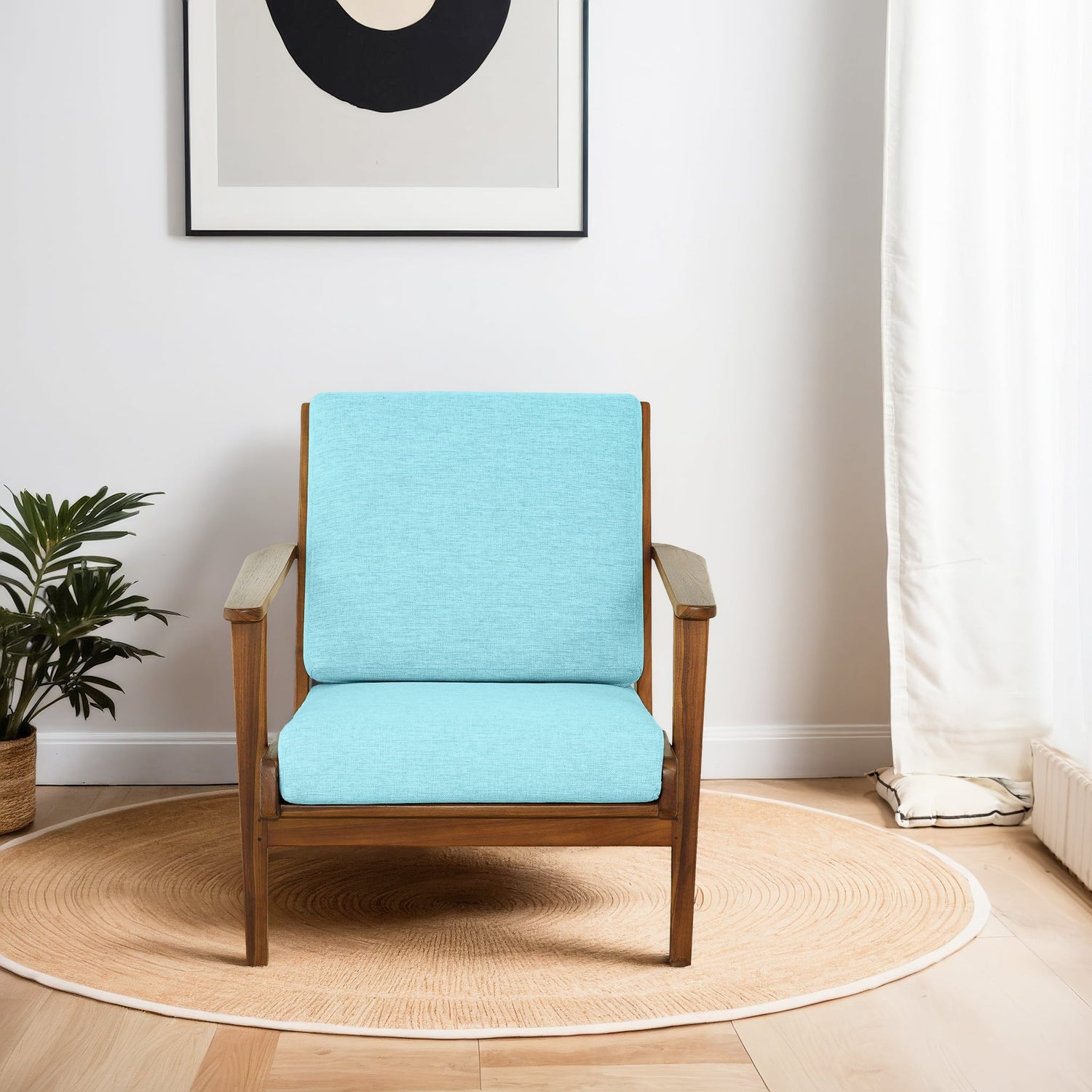Connor Solid Wood Linen Lounge Chair - Sky Blue - LCH01101114
