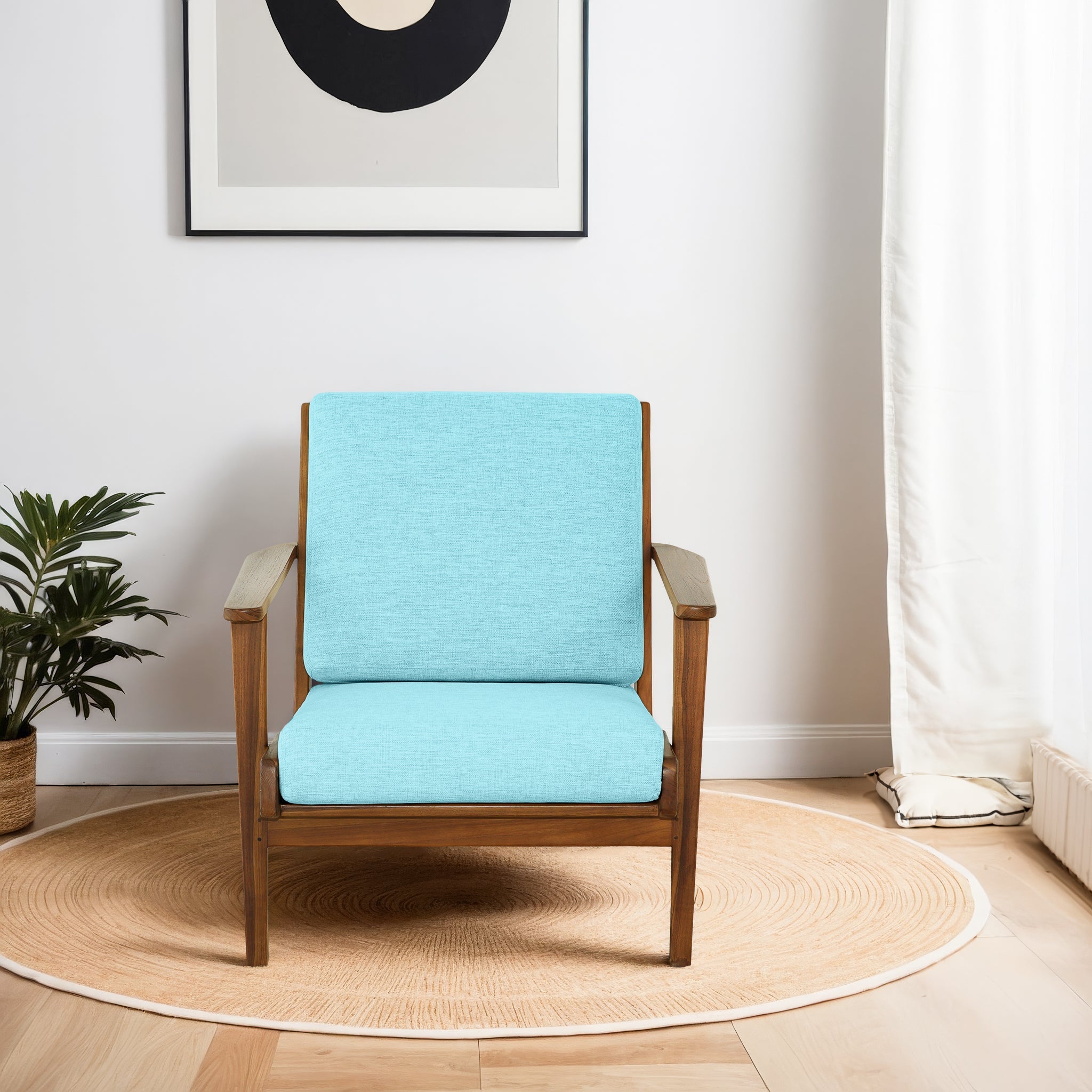 Connor Solid Wood Linen Lounge Chair - Sky Blue - LCH01101114