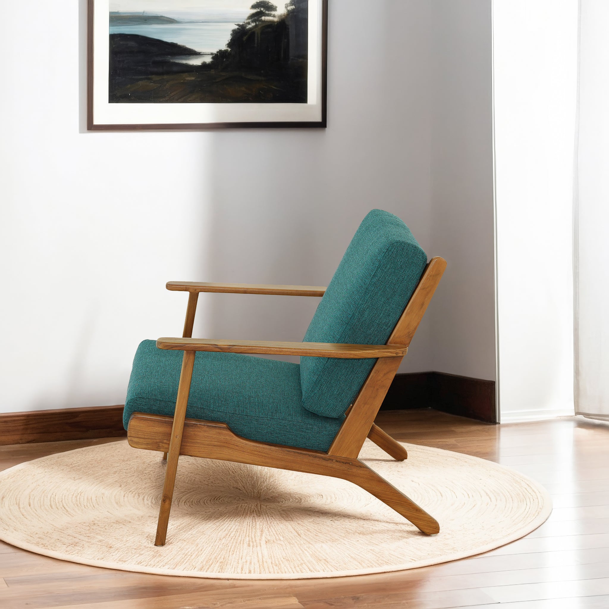 Connor Solid Wood Linen Lounge Chair - Teal - LCH01101113