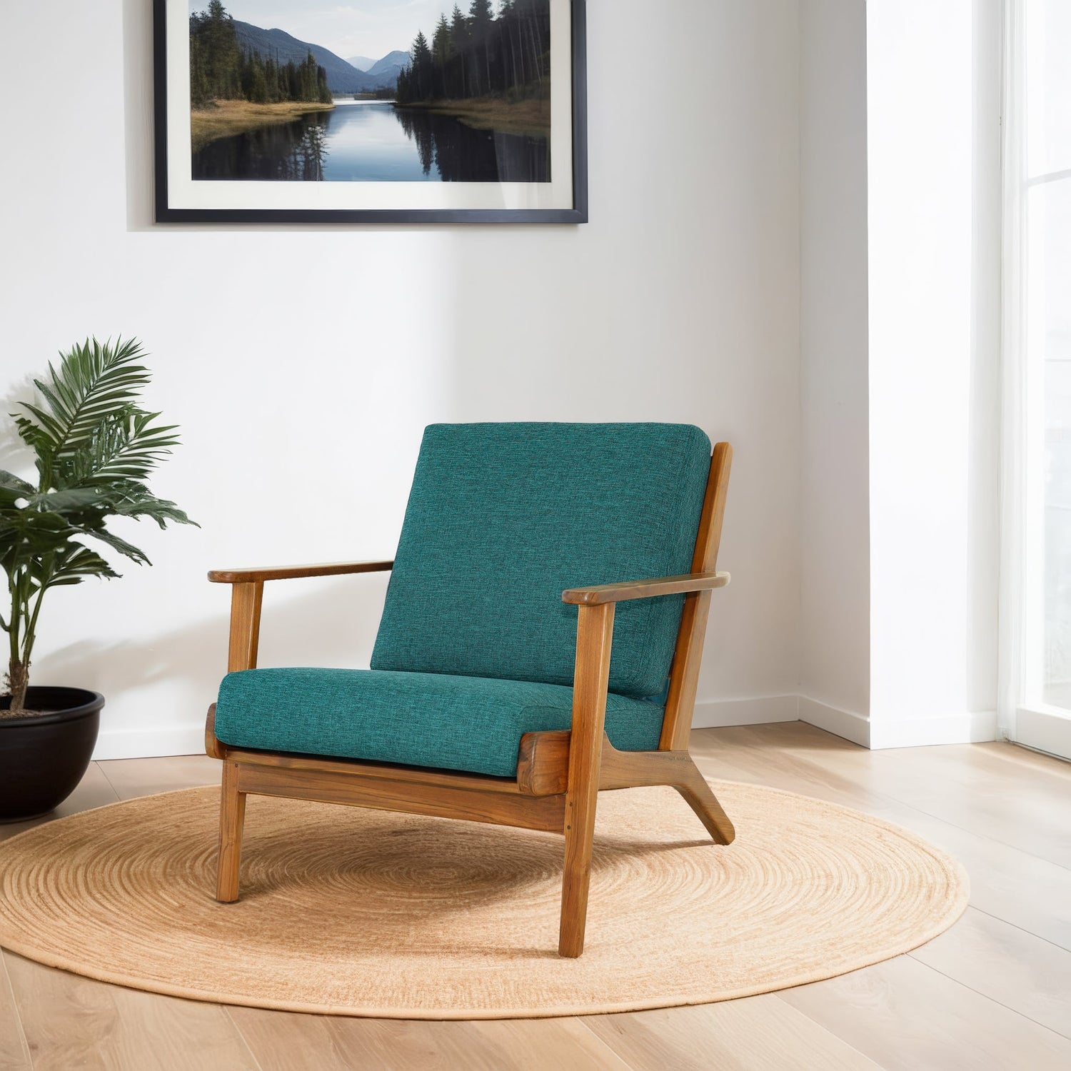 Connor Solid Wood Linen Lounge Chair - Teal - LCH01101113