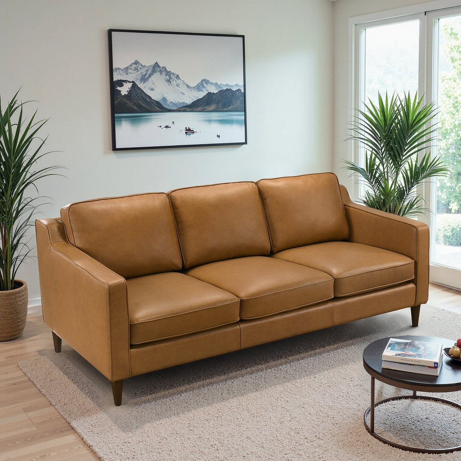 Cooper Mid Century Modern Tan Leather Sofa - SOF00402701