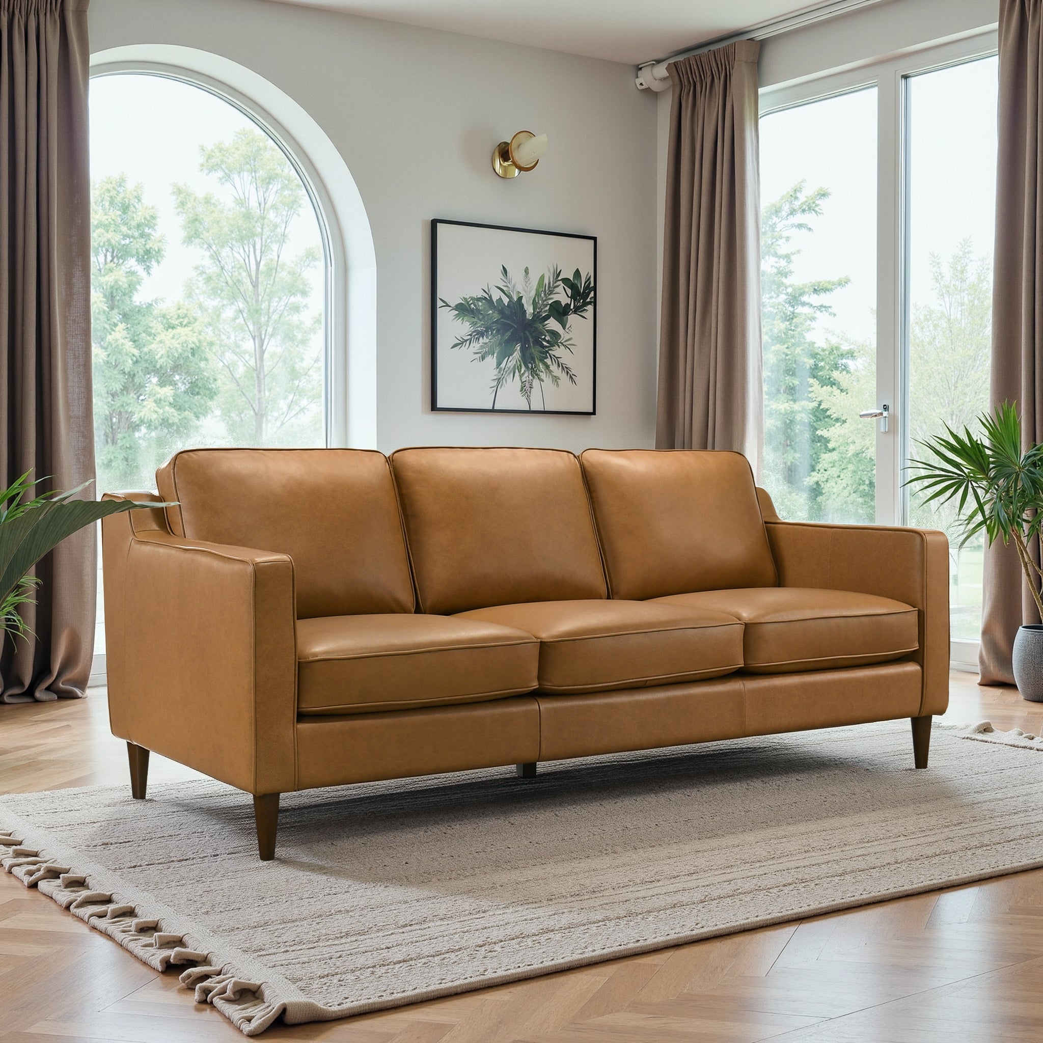 Cooper Mid Century Modern Tan Leather Sofa - SOF00402701