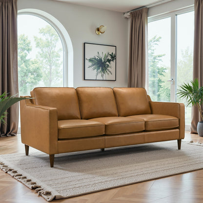 Cooper Mid Century Modern Tan Leather Sofa - SOF00402701