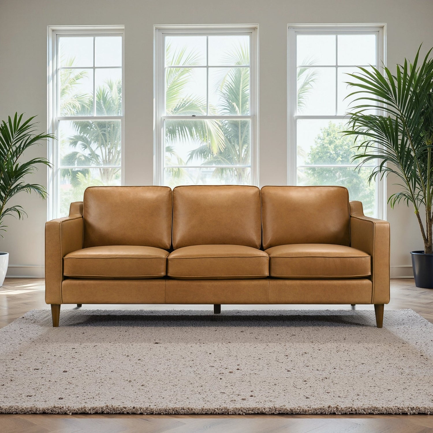 Cooper Mid Century Modern Tan Leather Sofa - SOF00402701