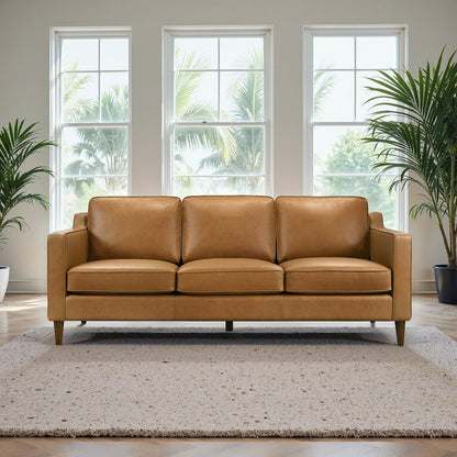 Cooper Mid Century Modern Tan Leather Sofa - SOF00402701