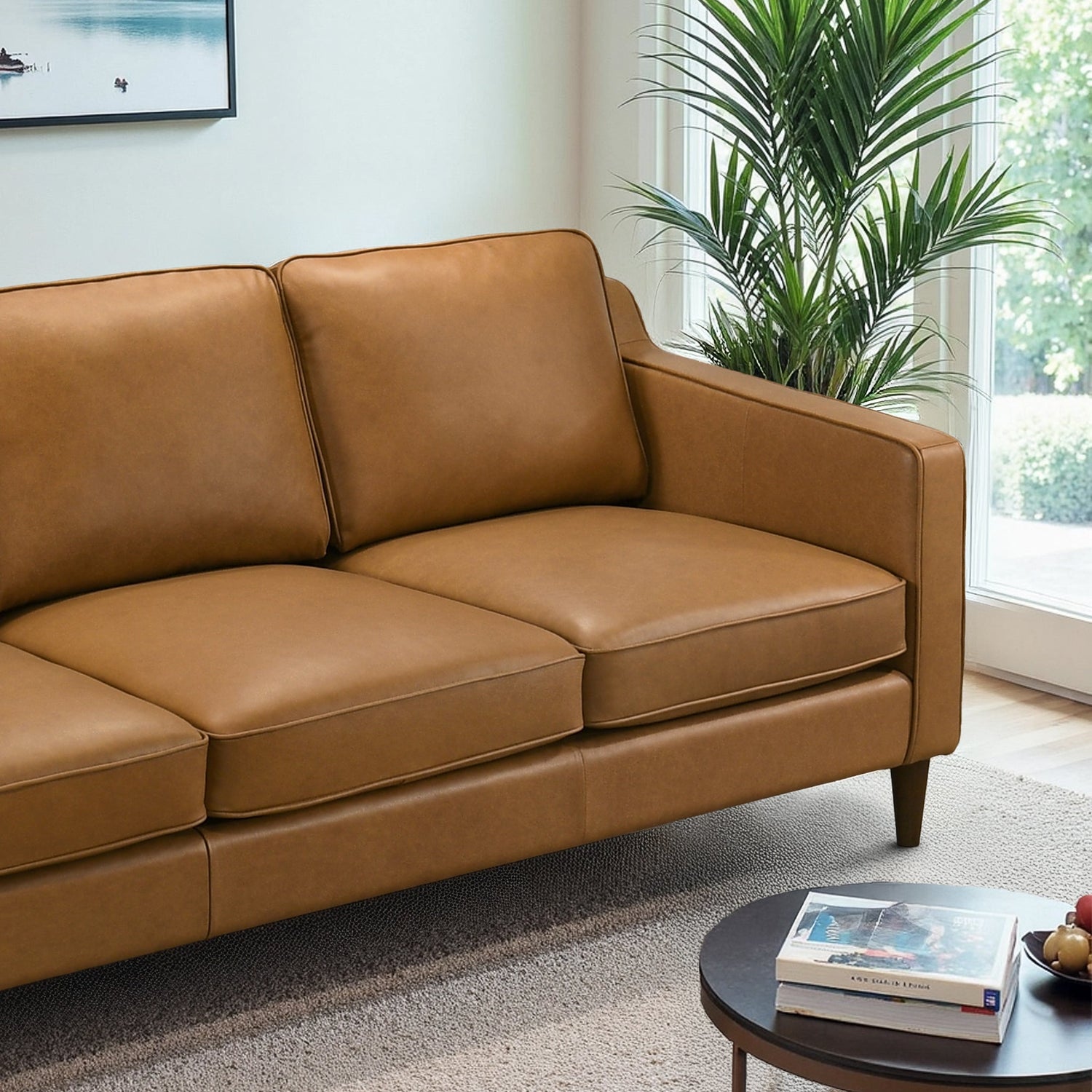 Cooper Mid Century Modern Tan Leather Sofa - SOF00402701