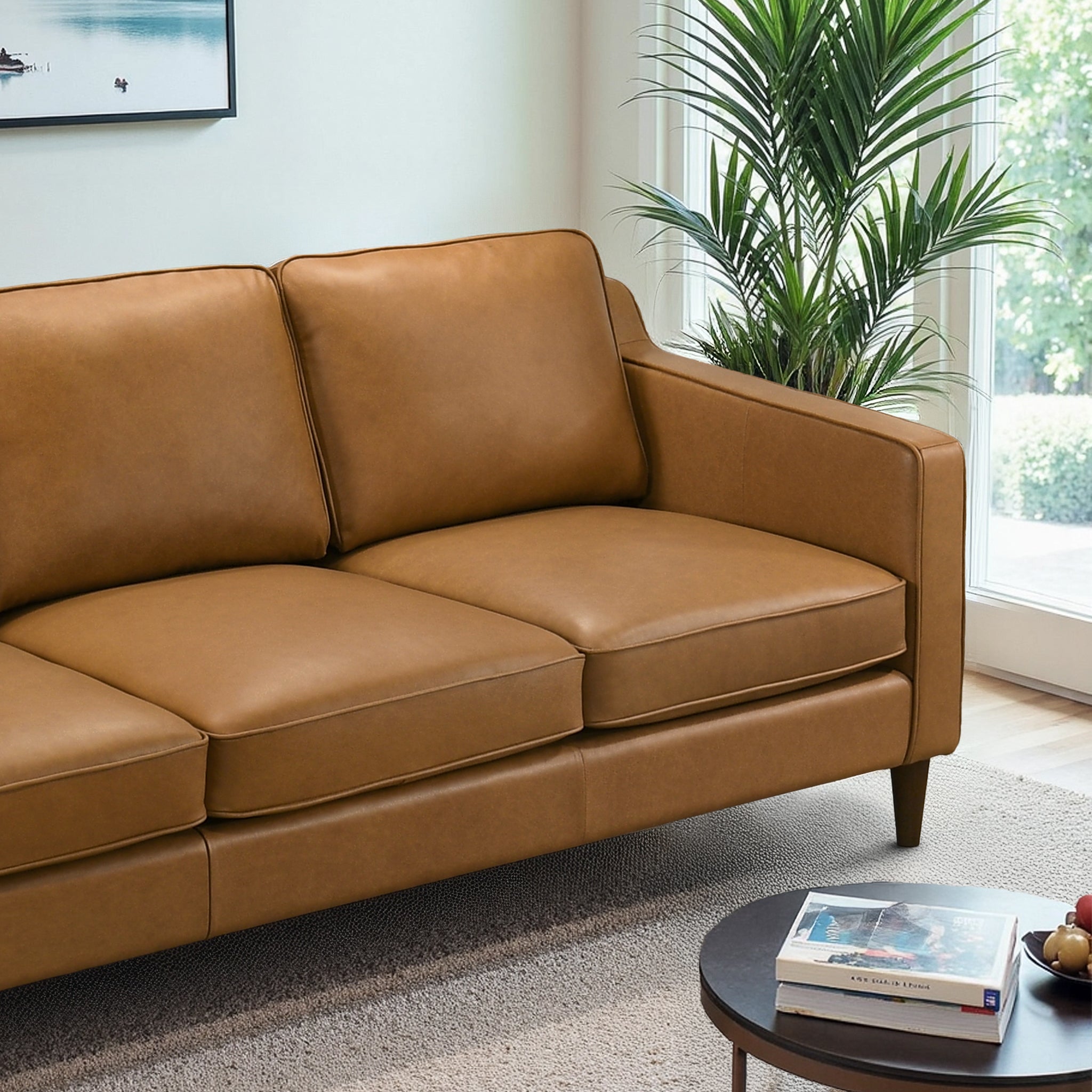 Cooper Mid Century Modern Tan Leather Sofa - SOF00402701