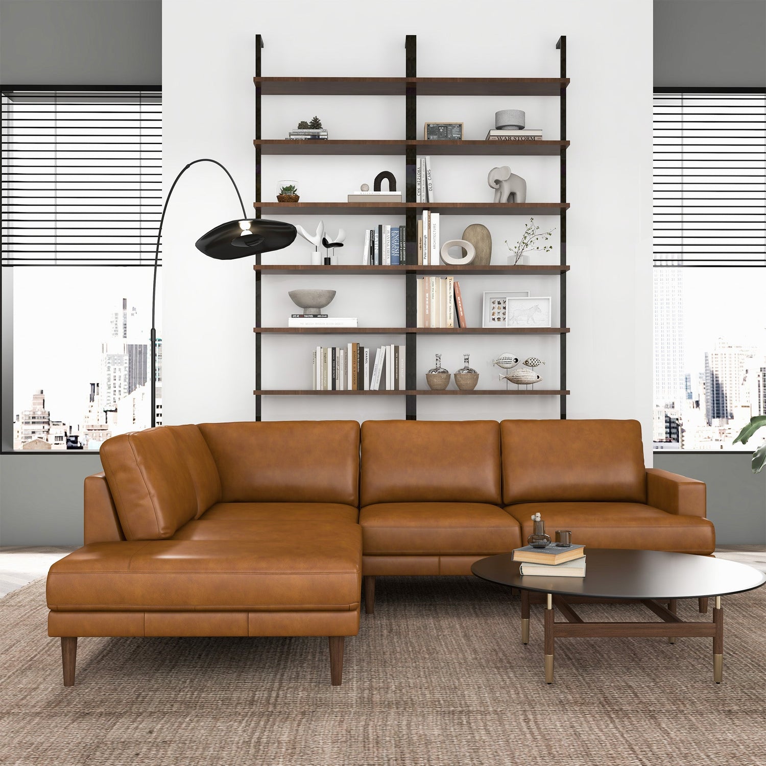 Corbin Left-Facing Tan Leather Sectional Sofa - SEC00402801