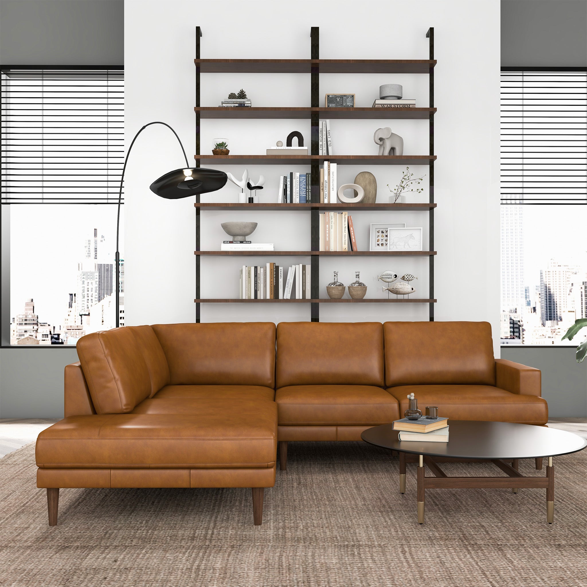 Corbin Left-Facing Tan Leather Sectional Sofa - SEC00402801