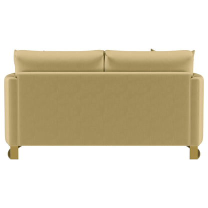 Corliss Velvet Upholstered Curved Track Arm Loveseat Camel - 508825