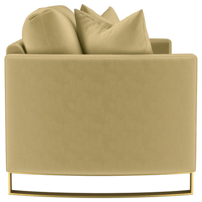 Corliss Velvet Upholstered Curved Track Arm Loveseat Camel - 508825