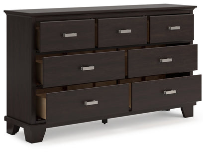 Covetown California King Panel Bed with Dresser and 2 Nightstands in Dark Brown from Ashley - Luna Furniture