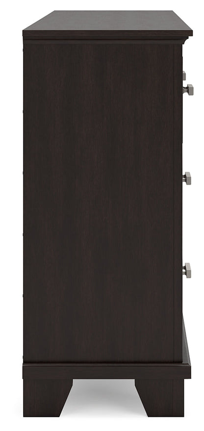 Covetown California King Panel Bed with Dresser and 2 Nightstands in Dark Brown from Ashley - Luna Furniture
