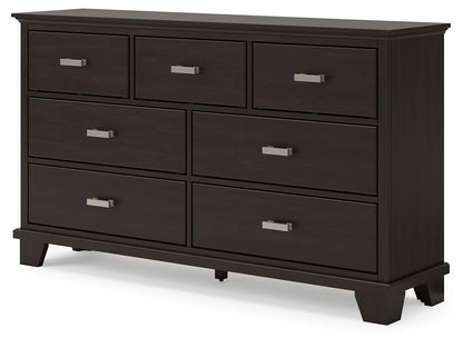 Covetown California King Panel Bed with Dresser and 2 Nightstands in Dark Brown from Ashley - Luna Furniture