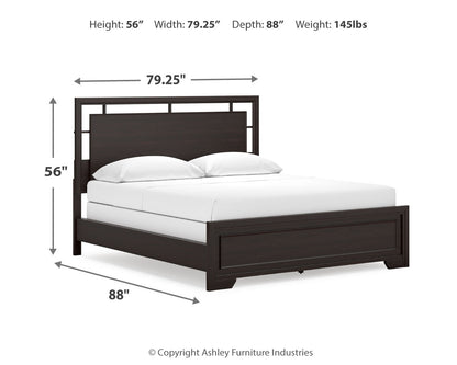 Covetown California King Panel Bed with Mirrored Dresser and 2 Nightstands in Dark Brown from Ashley - Luna Furniture