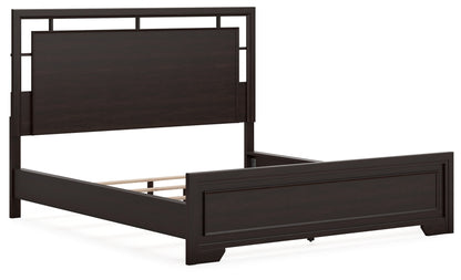 Covetown California King Panel Bed with Mirrored Dresser and Chest in Dark Brown from Ashley - Luna Furniture