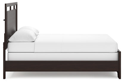Covetown California King Panel Bed with Mirrored Dresser, Chest and Nightstand in Dark Brown from Ashley - Luna Furniture