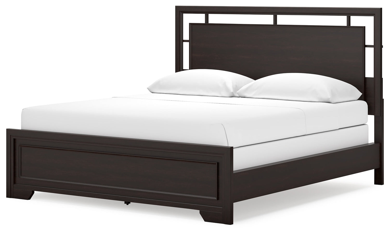Covetown California King Panel Bed with Mirrored Dresser, Chest and Nightstand in Dark Brown from Ashley - Luna Furniture