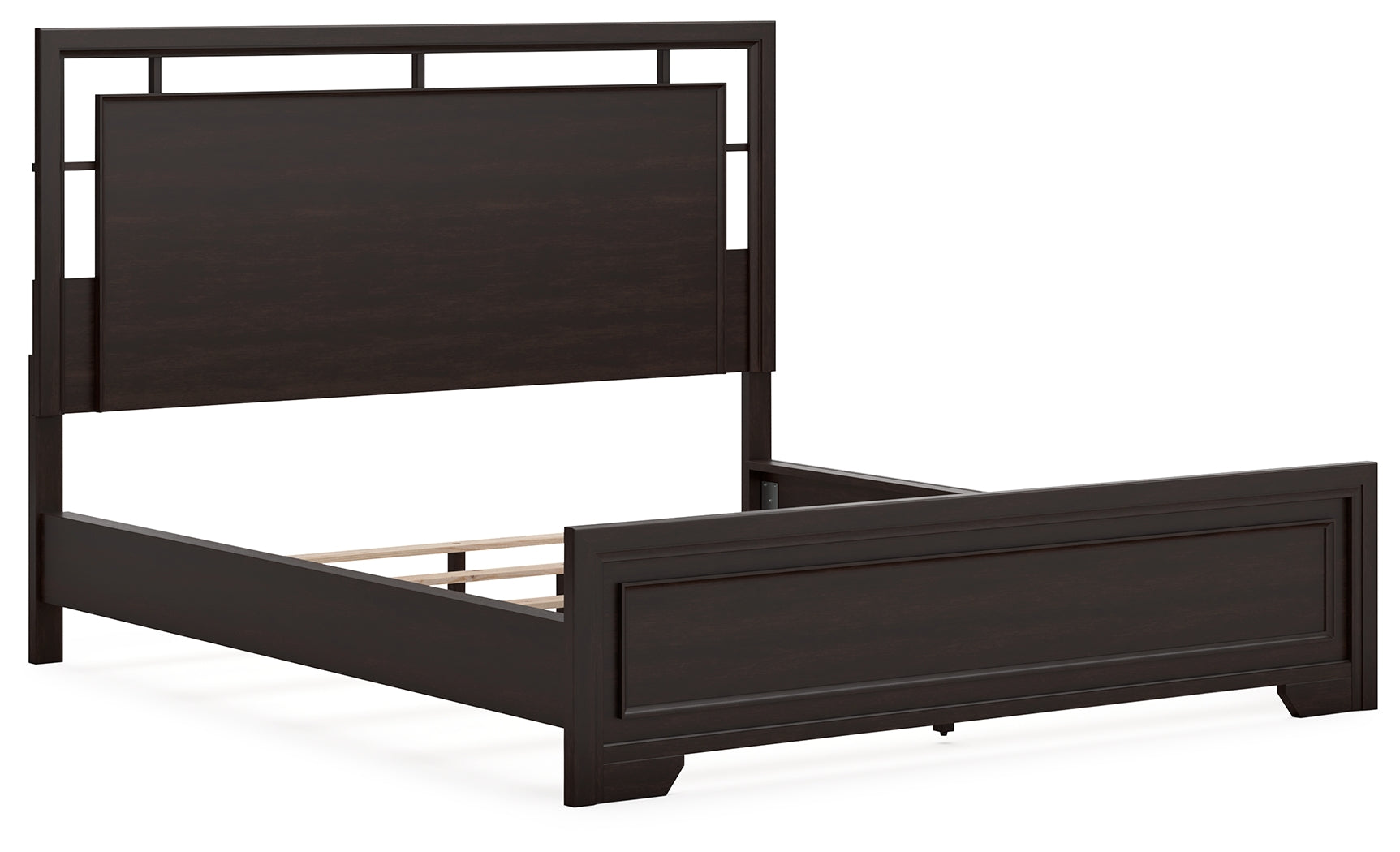 Covetown California King Panel Bed with Mirrored Dresser, Chest and Nightstand in Dark Brown from Ashley - Luna Furniture