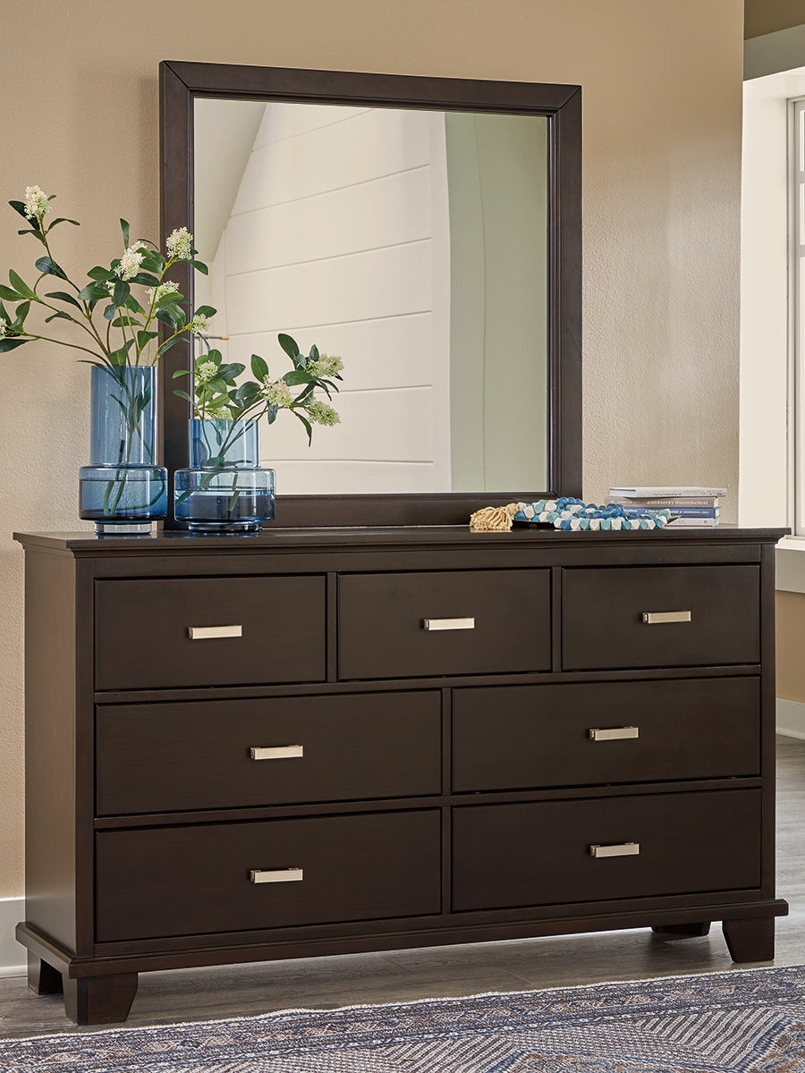 Covetown Full Panel Bed with Mirrored Dresser, Chest and Nightstand in Dark Brown from Ashley - Luna Furniture