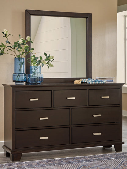 Covetown Full Panel Bed with Mirrored Dresser, Chest and Nightstand in Dark Brown from Ashley - Luna Furniture