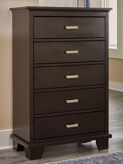 Covetown Full Panel Bed with Mirrored Dresser, Chest and Nightstand in Dark Brown from Ashley - Luna Furniture