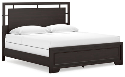 Covetown King Panel Bed with Mirrored Dresser and 2 Nightstands in Dark Brown from Ashley - Luna Furniture