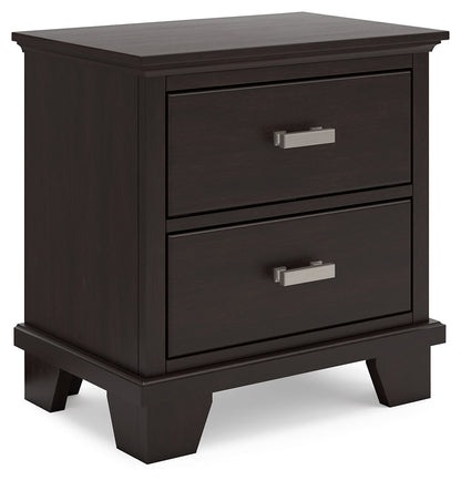 Covetown King Panel Bed with Mirrored Dresser and 2 Nightstands in Dark Brown from Ashley - Luna Furniture