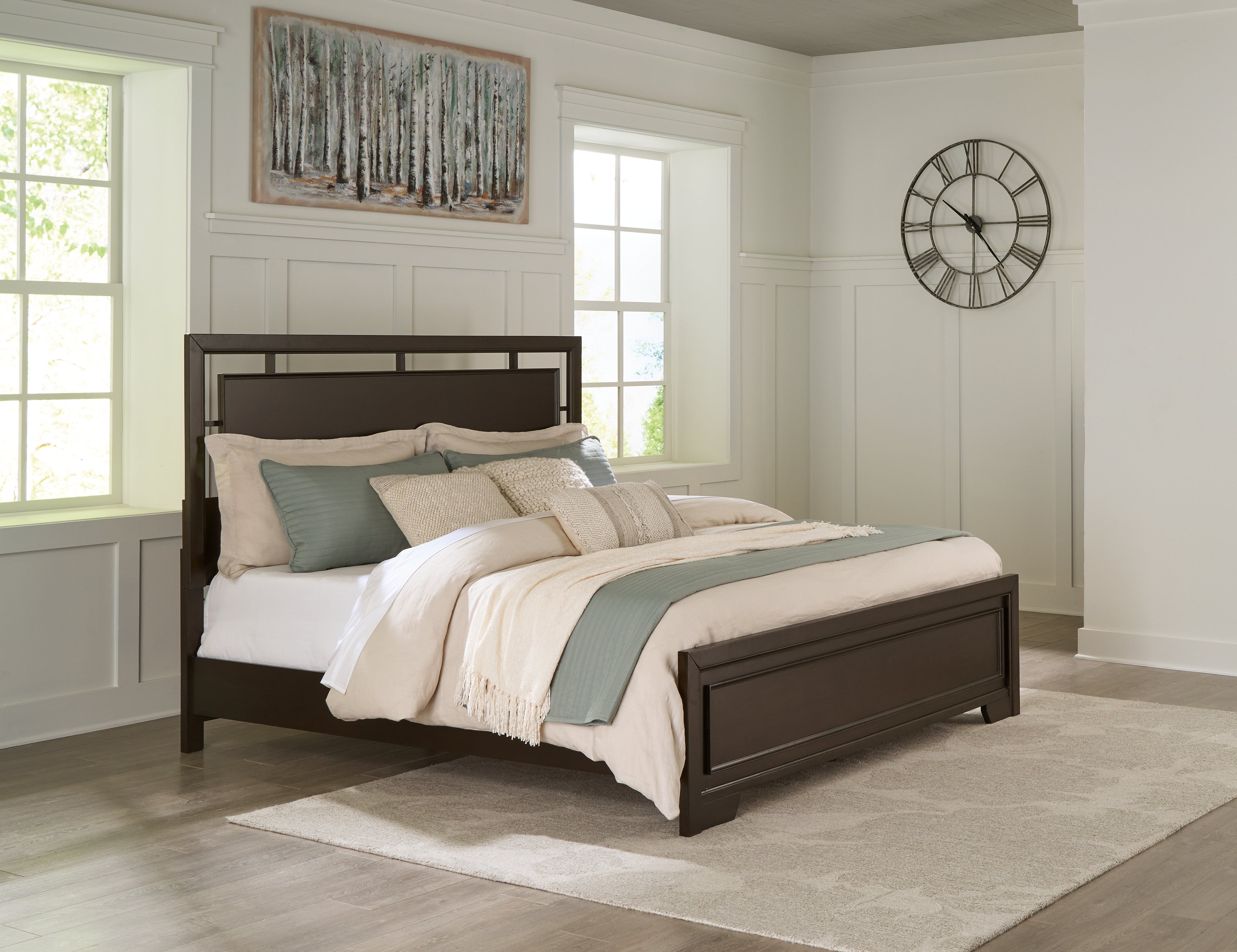 Covetown King Panel Bed with Mirrored Dresser and 2 Nightstands in Dark Brown from Ashley - Luna Furniture