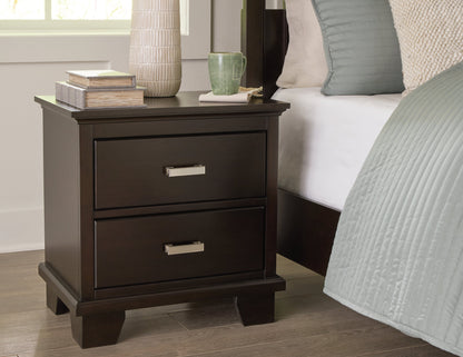 Covetown King Panel Bed with Mirrored Dresser and 2 Nightstands in Dark Brown from Ashley - Luna Furniture