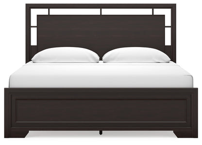 Covetown King Panel Bed with Mirrored Dresser and Chest in Dark Brown from Ashley - Luna Furniture