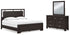 Covetown King Panel Bed with Mirrored Dresser in Dark Brown - PKG016811